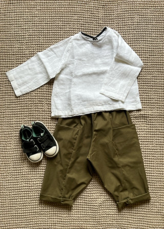 Kid trousers 09 in khaki poplin - LE VESTIAIRE DE JEANNE