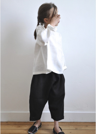 Blouse manches longues enfant en lin blanc- LE VESTIAIRE DE JEANNE