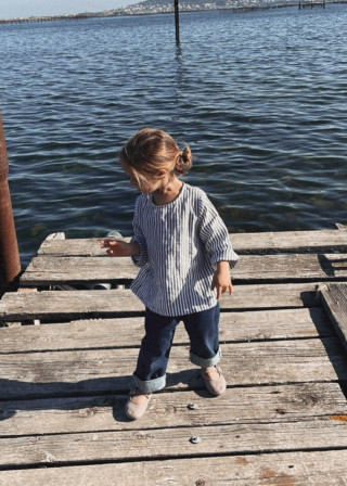 Blouse manches longues enfant en lin rayé- LE VESTIAIRE DE JEANNE