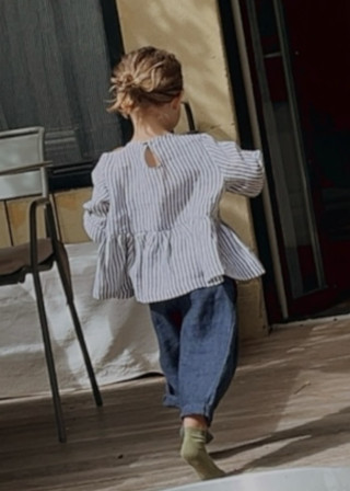 blouse plissée manches longues, lin rayé - LE VESTIAIRE DE JEANNE
