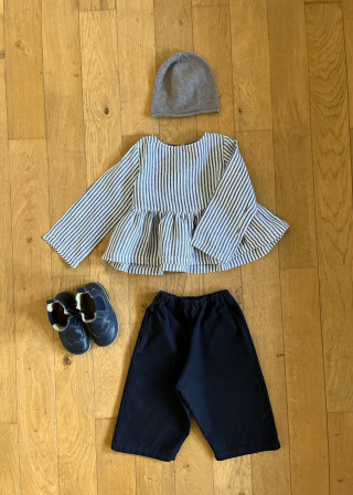 Wide trousers for kids, midnight blue cotton - LE VESTIAIRE DE JEANNE