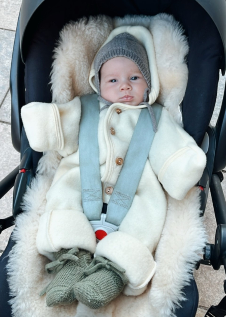 Hooded overall for baby in white wool - ENGEL NATUR