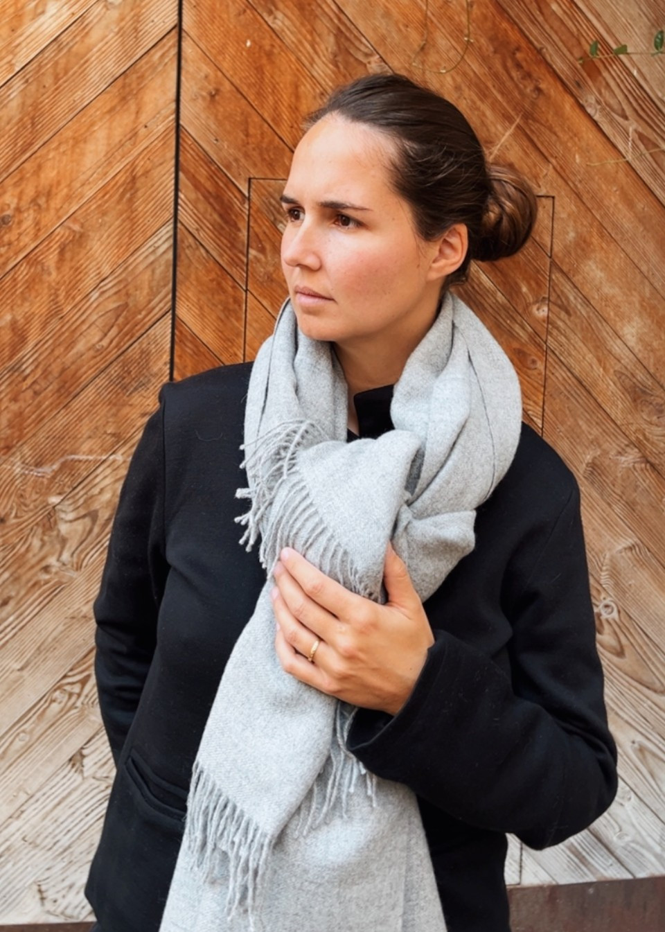 Plaid en alpaga gris clair