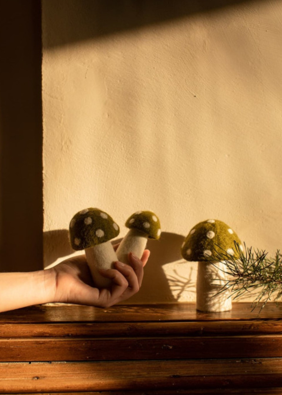 Dotty Mushroom in Anise Green Felt - MUSKHANE