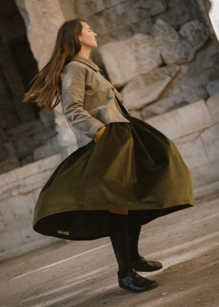 Bottle green corduroy pleated dress - LE VESTIAIRE DE JEANNE