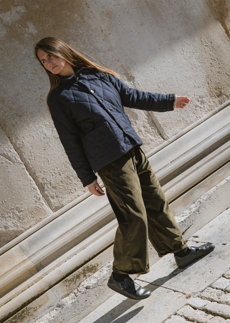 Veste homme en lainage matelassé bleu marine - LE VESTIAIRE DE JEANNE