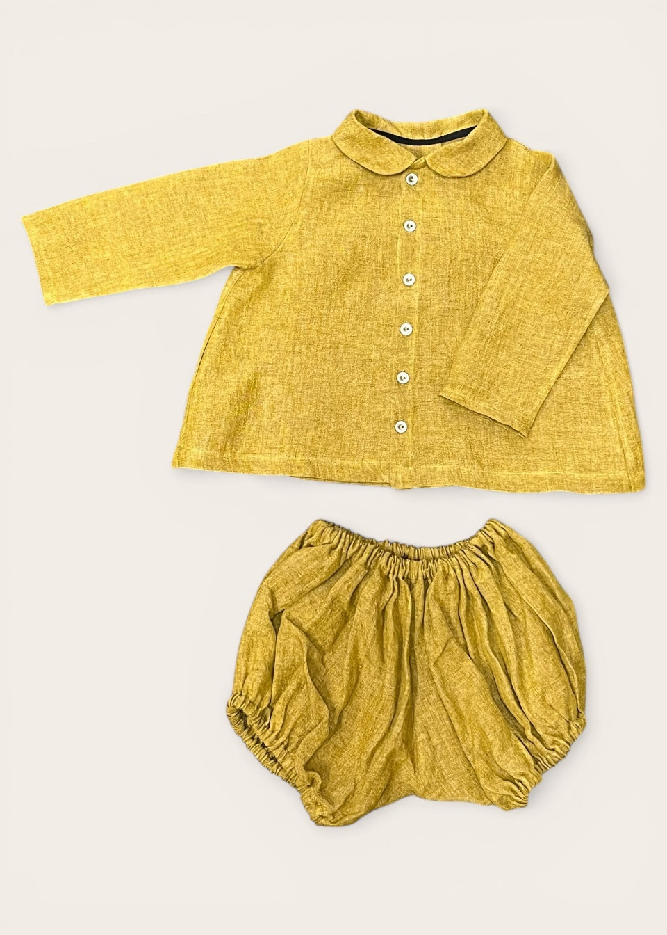 Chemise col claudine, lin moutarde