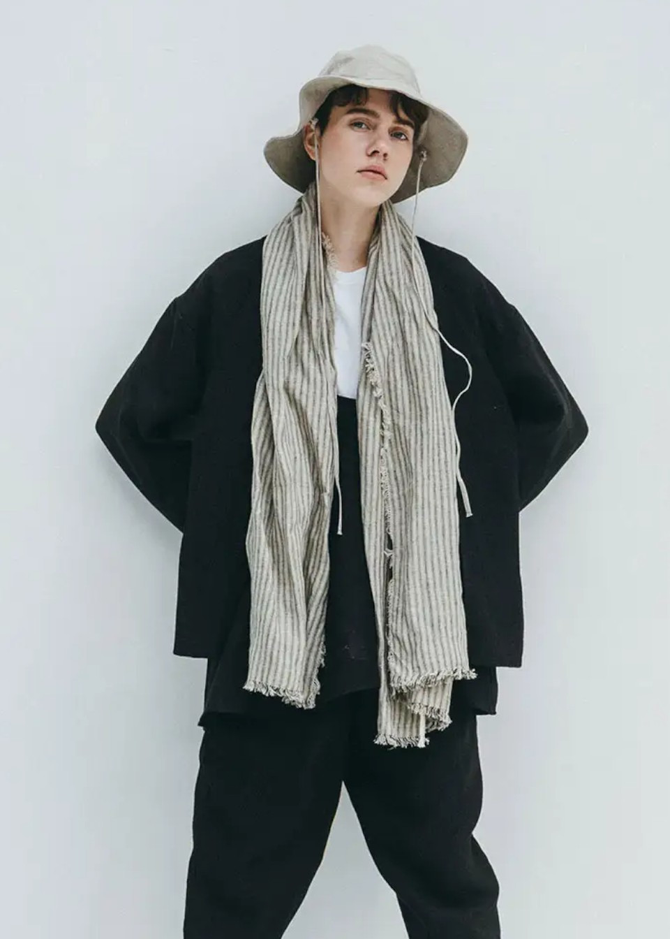 STRIPED LINEN SCARF - FOG LINEN WORK