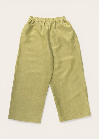 Pantalon large en lin et soie lichen - LE VESTIAIRE DE JEANNE