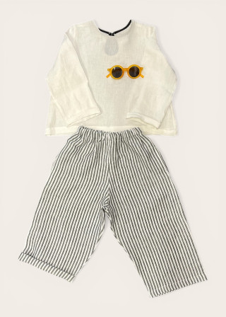 Pantalon large enfant, lin rayures claires - LE VESTIAIRE DE JEANNE