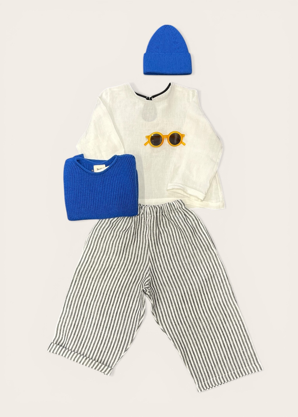 Pantalon large enfant, lin rayures claires - LE VESTIAIRE DE JEANNE