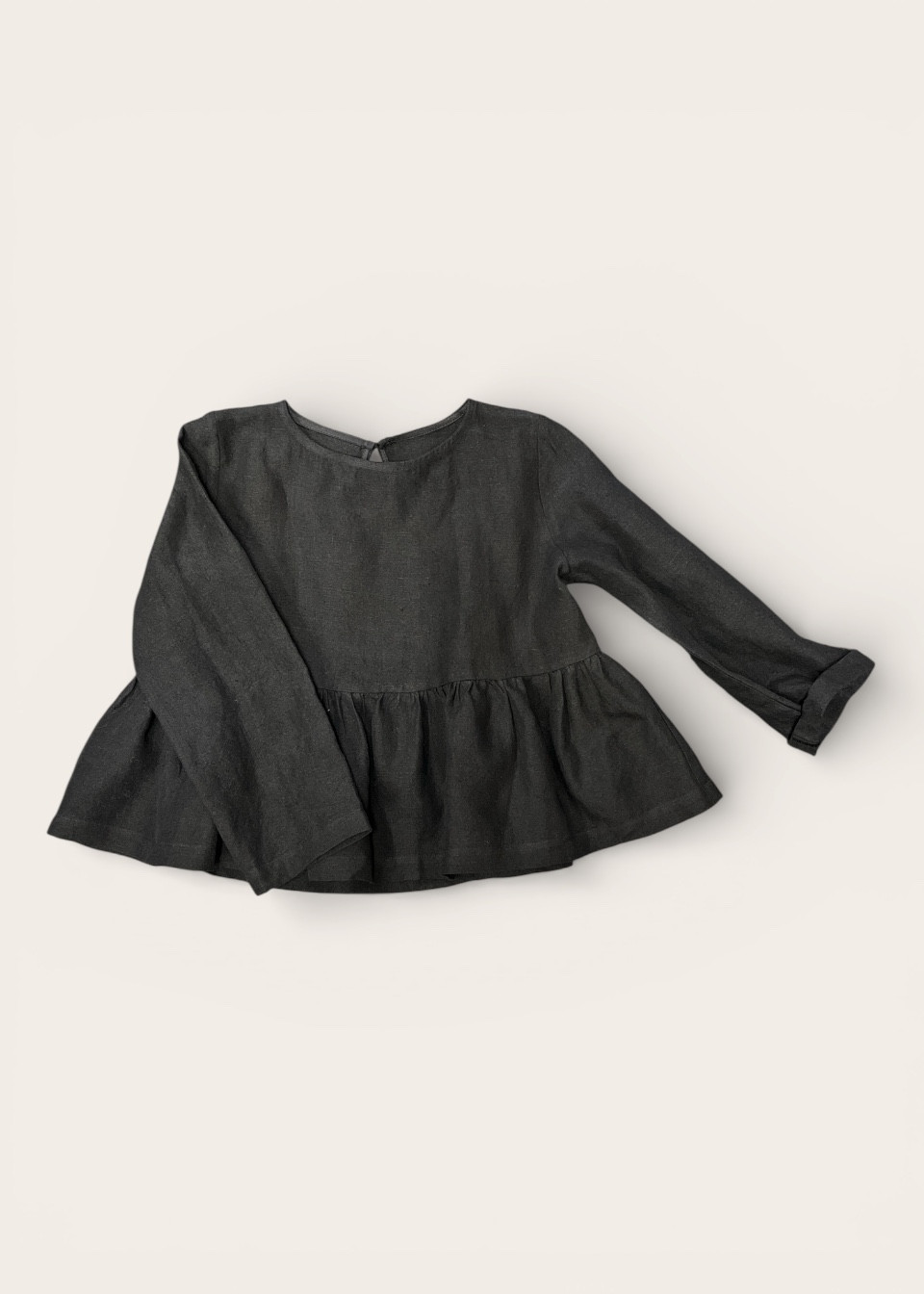 Long sleeves pleated blouse, black linen - LE VESTIAIRE DE JEANNE