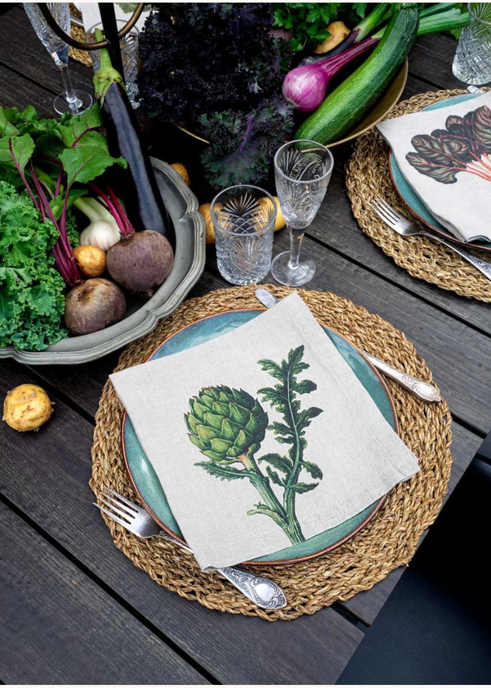 Set of 6 linen napkins with vegetables prints - LINOROOM