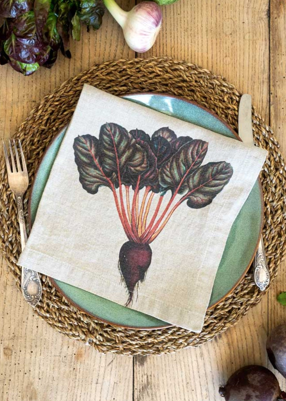 6 serviettes en lin imprimé légumes - LINOROOM