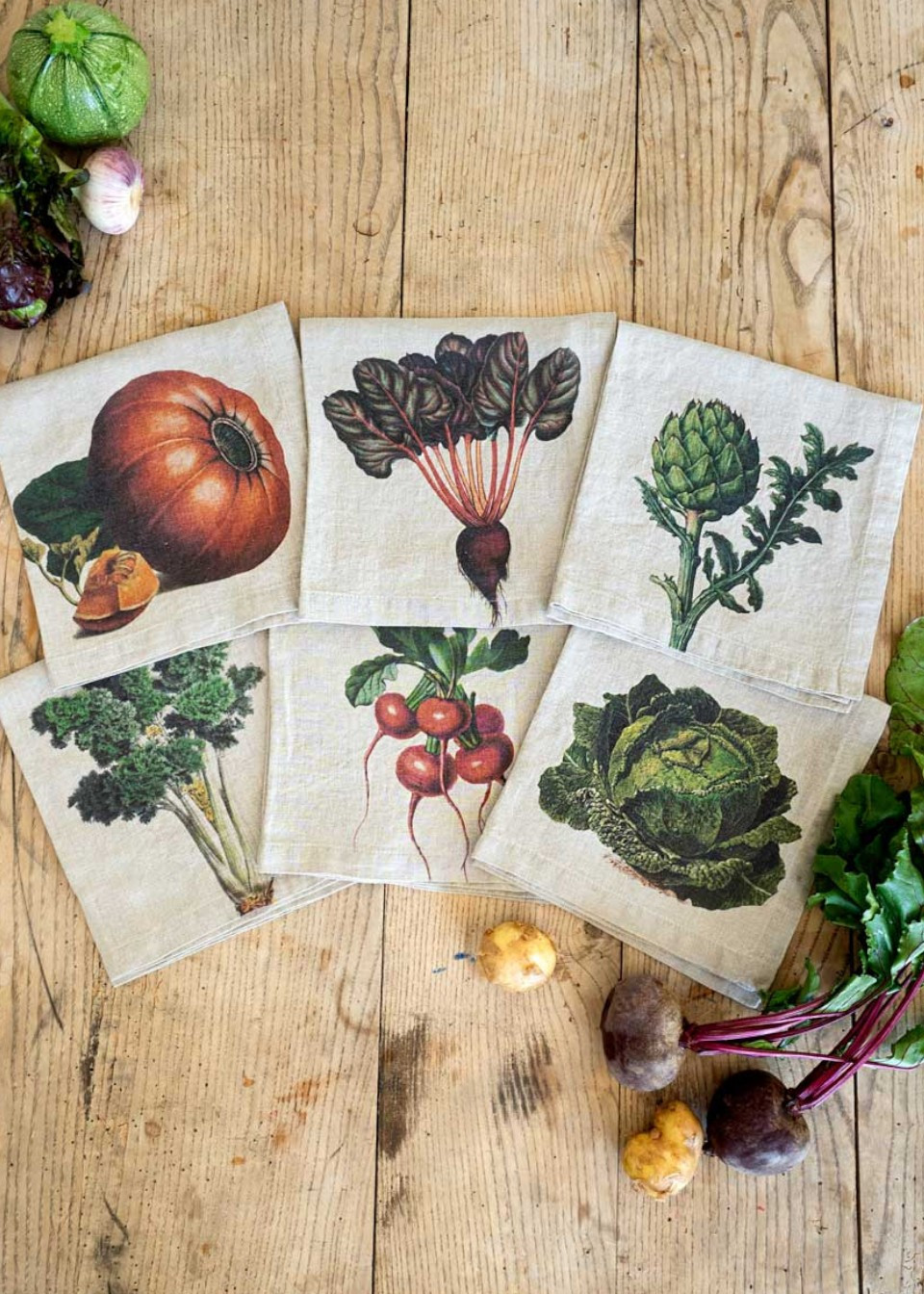 6 serviettes en lin imprimé légumes - LINOROOM