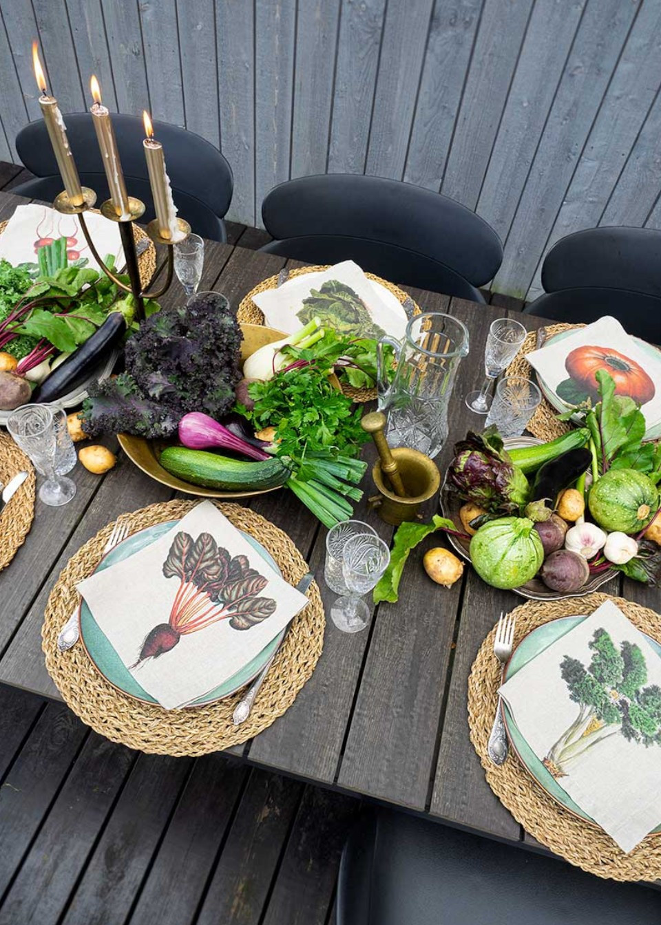 6 serviettes en lin imprimé légumes - LINOROOM