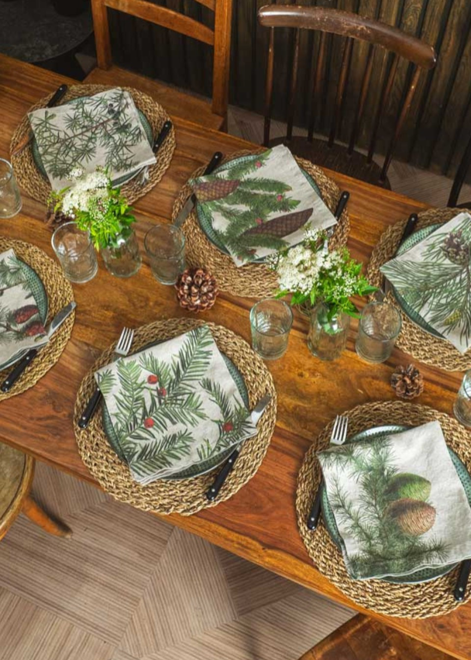 Set of 6 linen napkins with conifers prints - LINOROOM