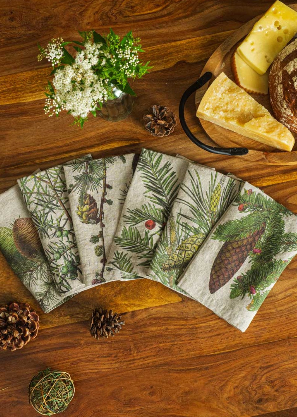 Set of 6 linen napkins with conifers prints - LINOROOM