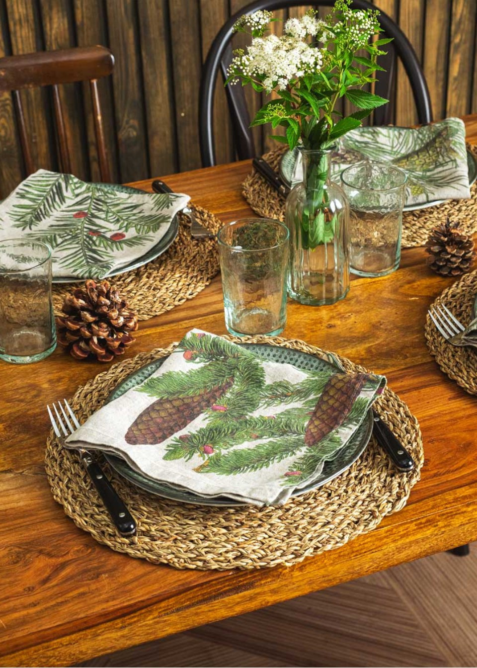 Set of 6 linen napkins with conifers prints - LINOROOM
