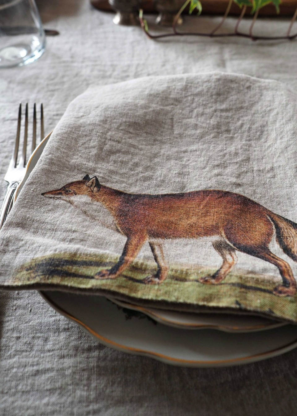 Set of 6 linen napkins with wild animals prints - LINOROOM