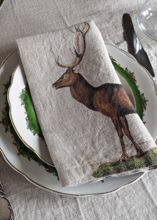 Set of 6 linen napkins with wild animals prints - LINOROOM
