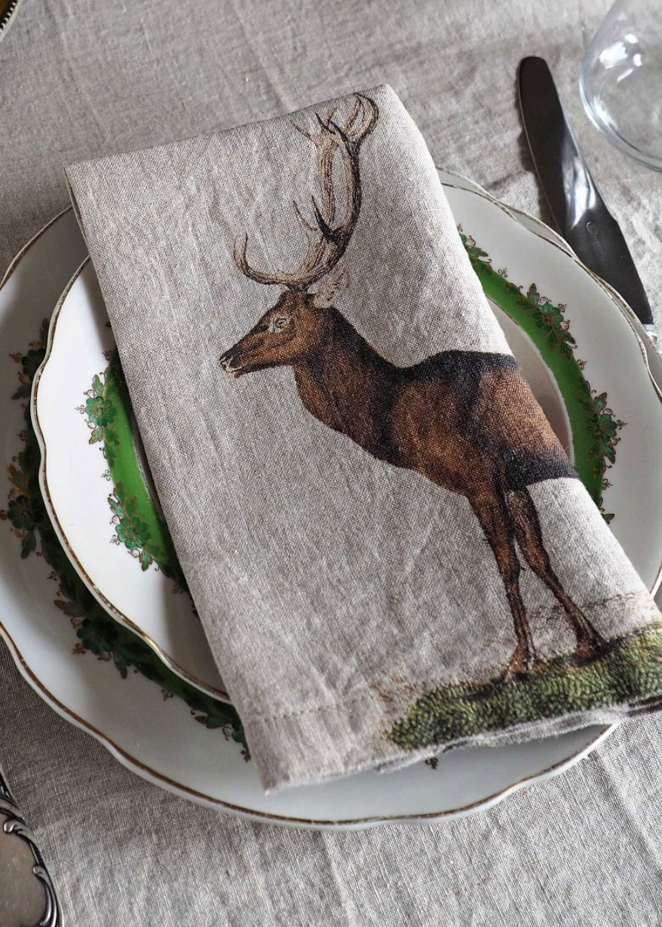 Set of 6 linen napkins with wild animals prints - LINOROOM