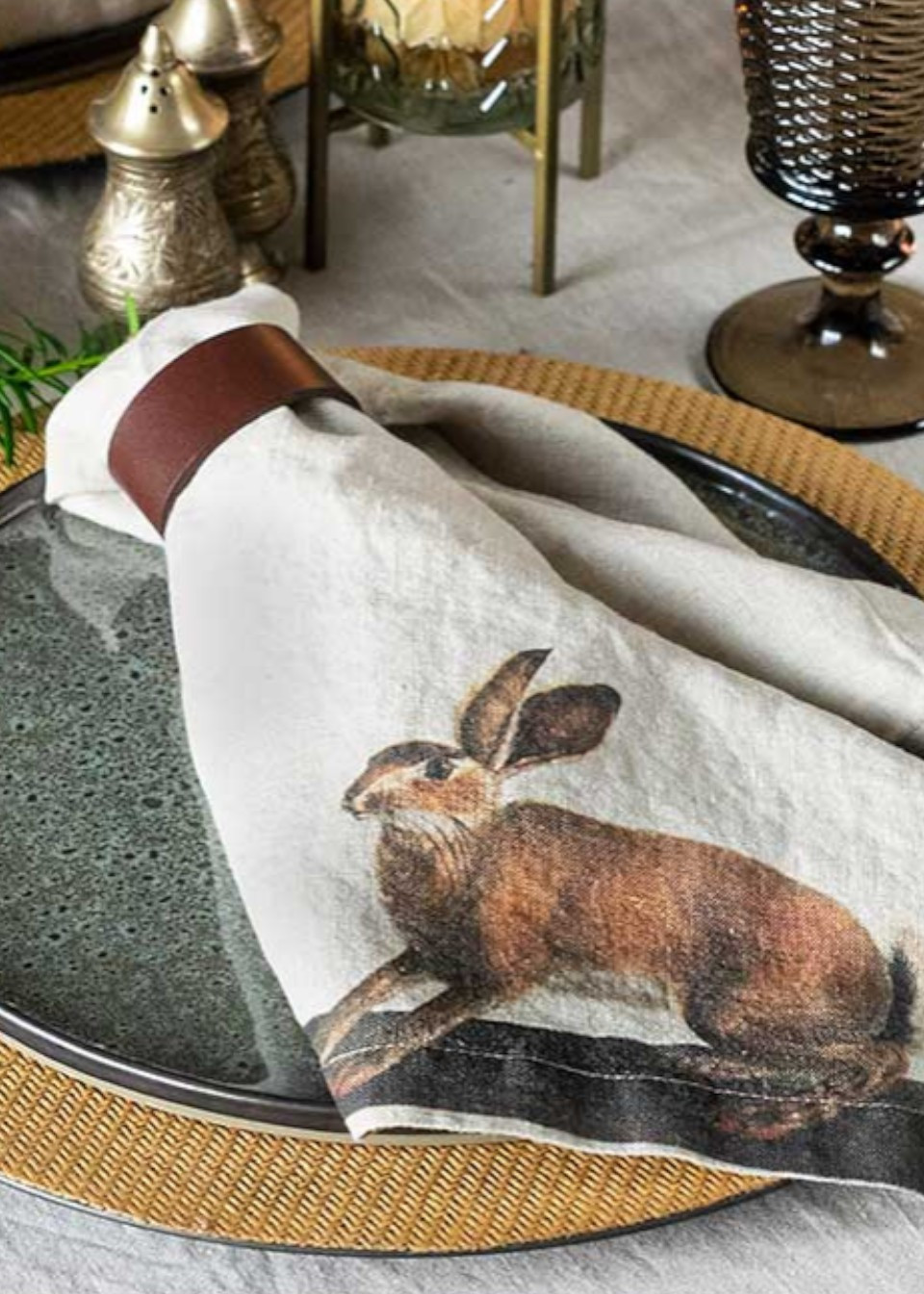 Set of 6 linen napkins with wild animals prints - LINOROOM