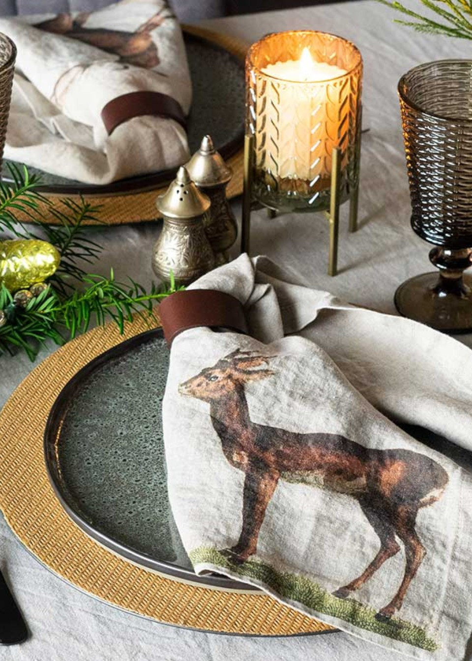 Set of 6 linen napkins with wild animals prints - LINOROOM