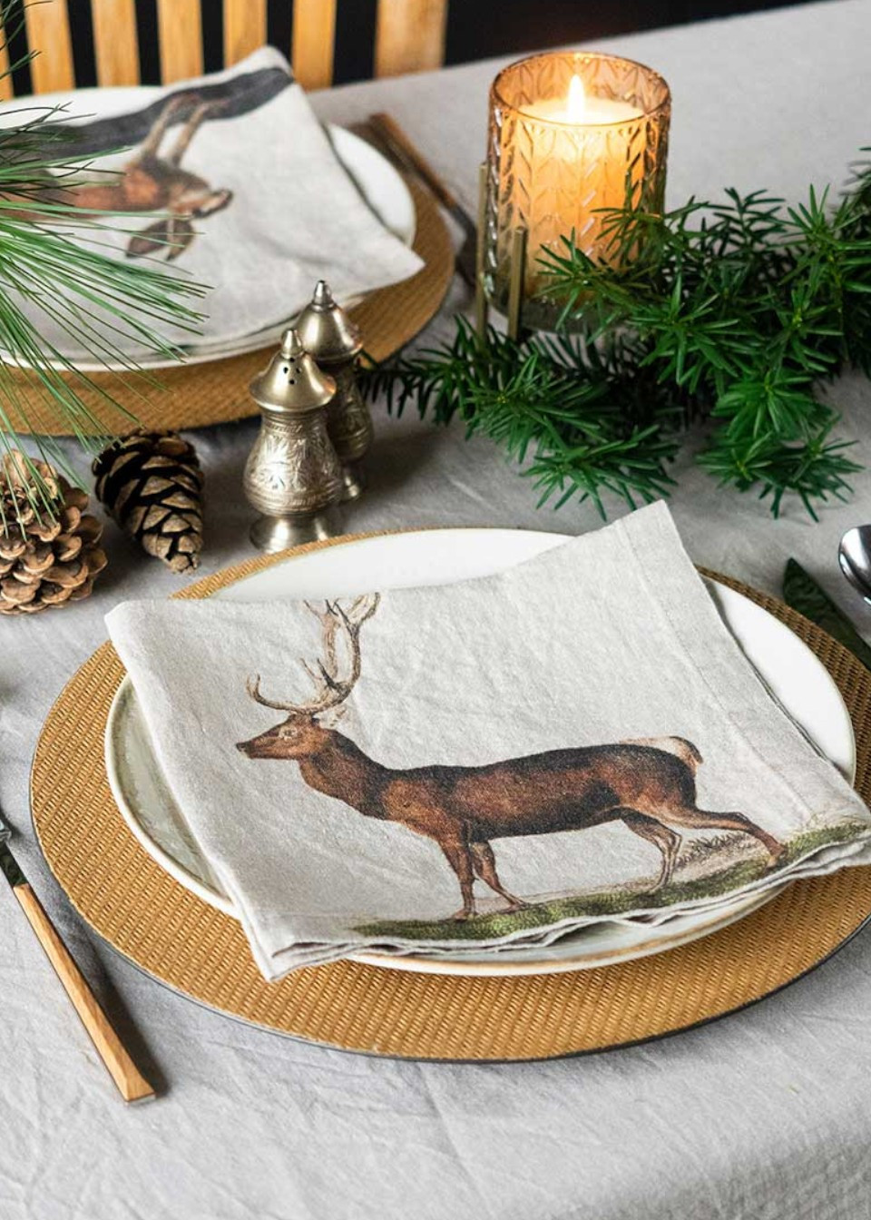 Set of 6 linen napkins with wild animals prints - LINOROOM