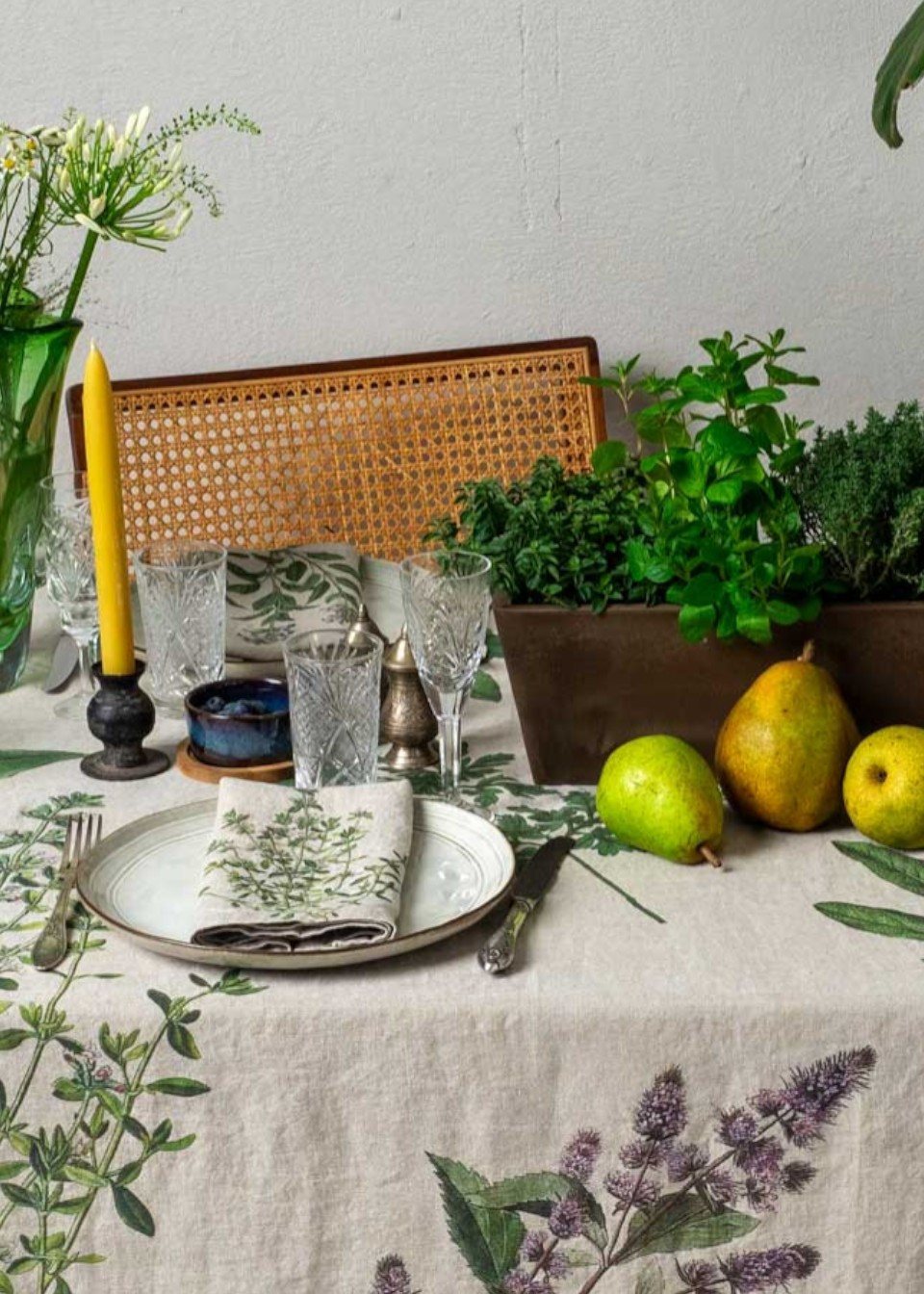 Nappe en lin imprimée herbes - LINOROOM