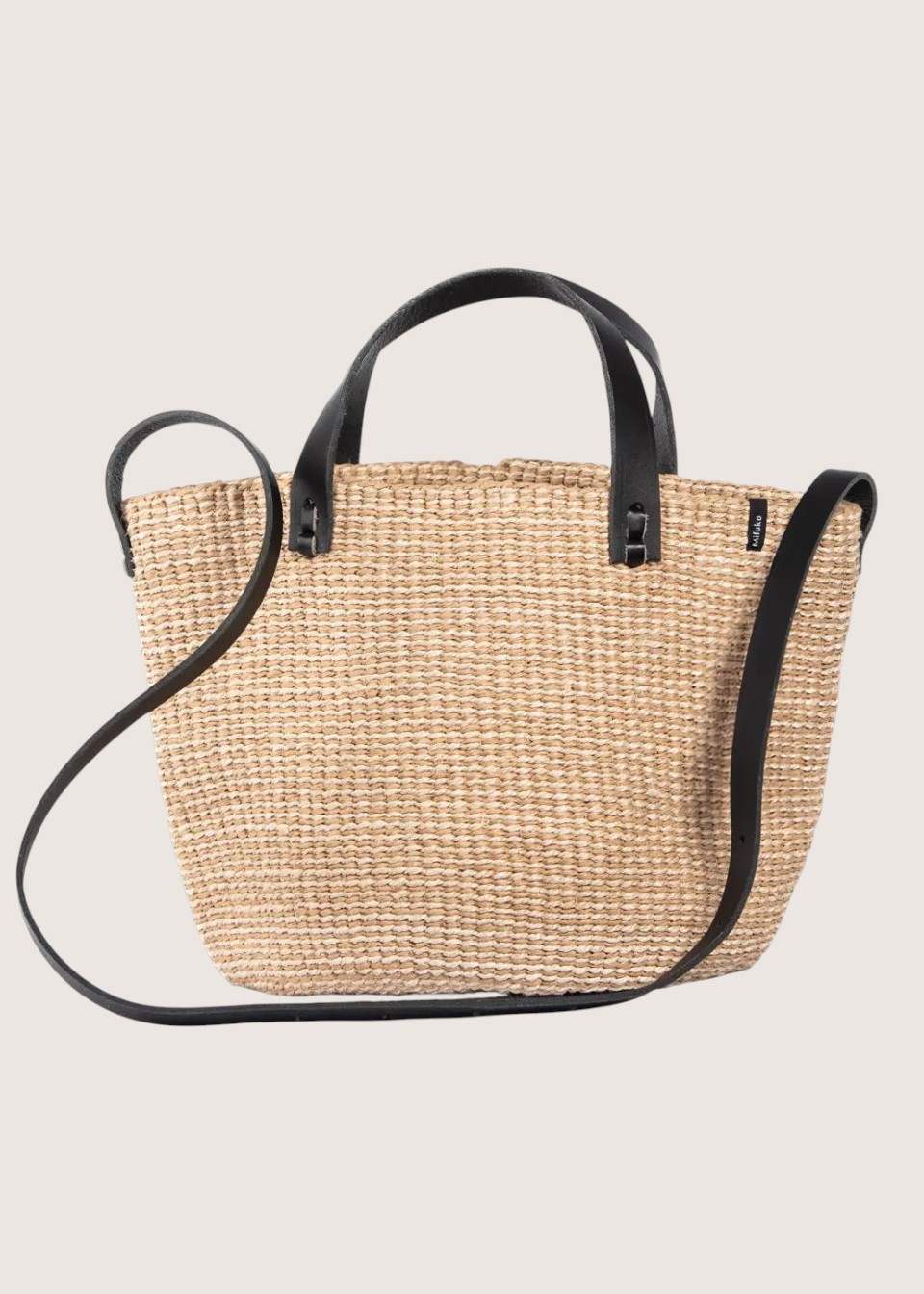 Panier Majani avec anses en cuir noir - MIFUKO