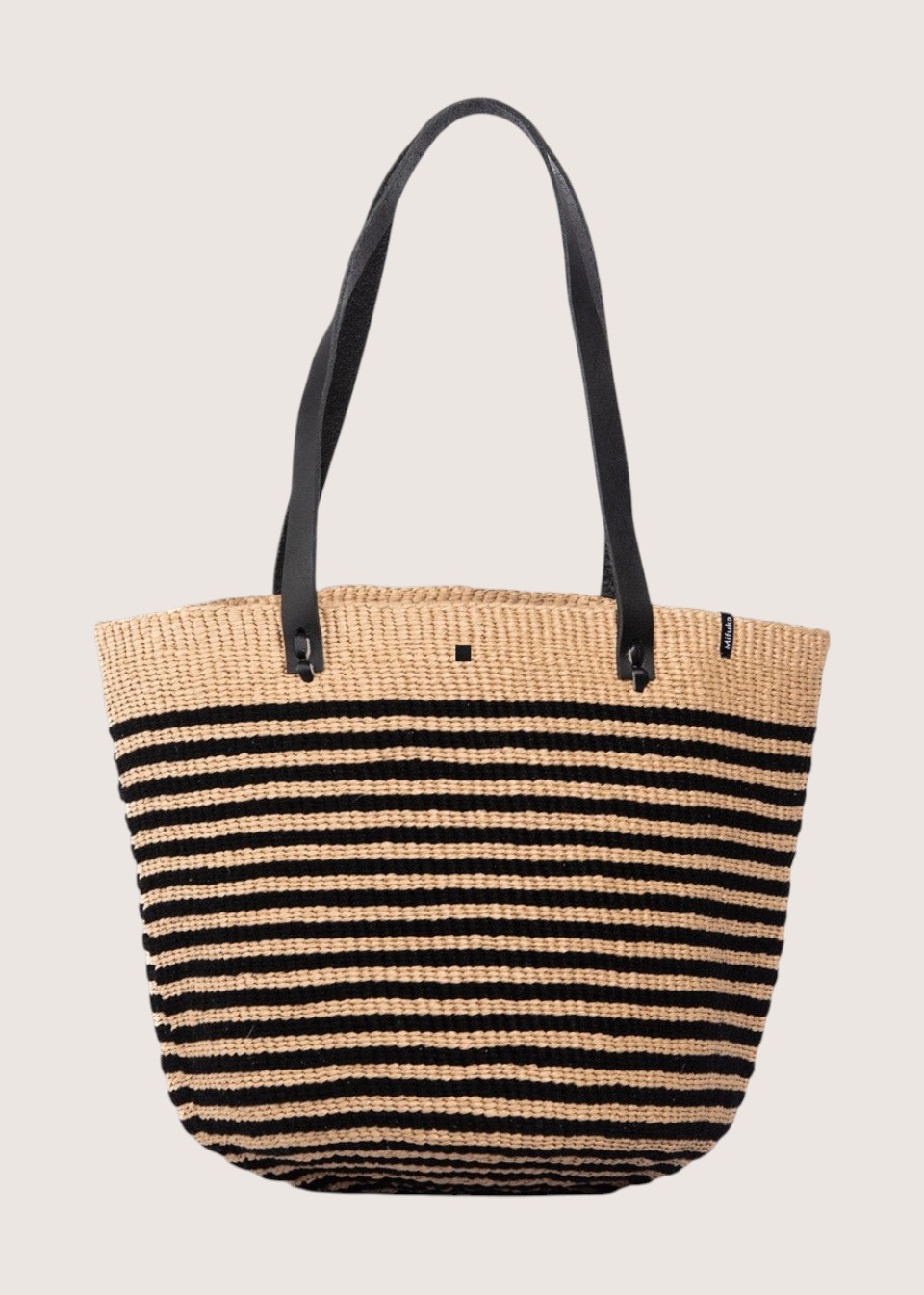 Panier Pamba à rayures avec anses en cuir noir - MIFUKO