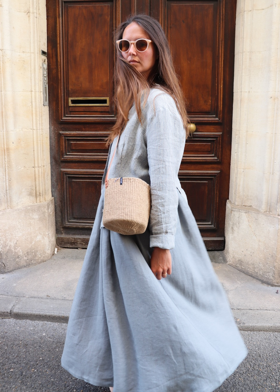 Veste 05 en lin rayures ciel - LE VESTIAIRE DE JEANNE