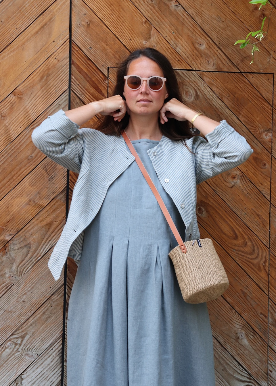Veste 05 en lin rayures ciel - LE VESTIAIRE DE JEANNE