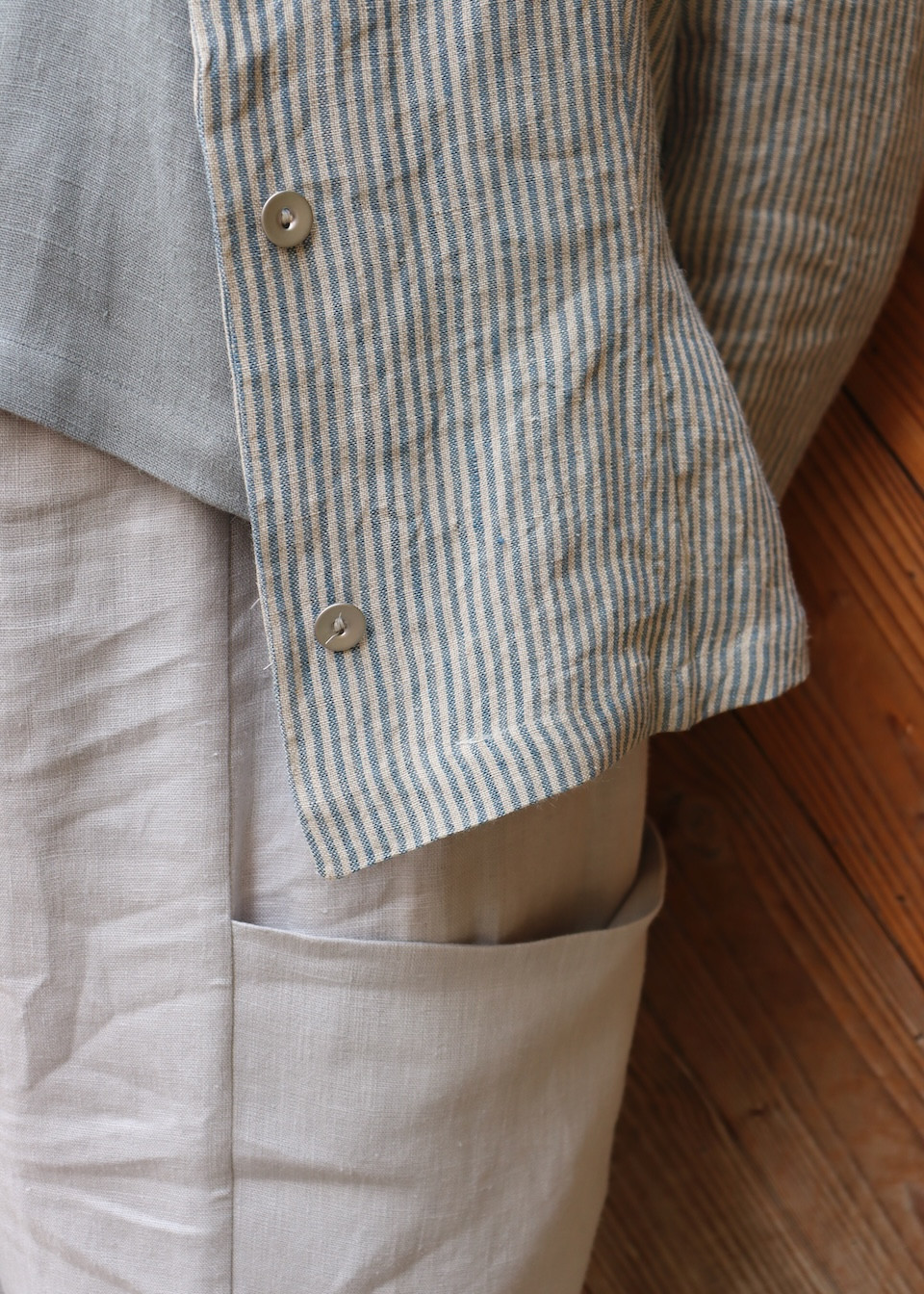 Veste 05 en lin rayures ciel - LE VESTIAIRE DE JEANNE
