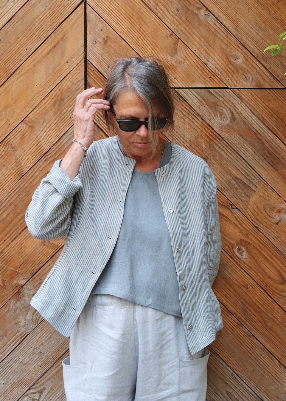 Veste 05 en lin rayures ciel - LE VESTIAIRE DE JEANNE