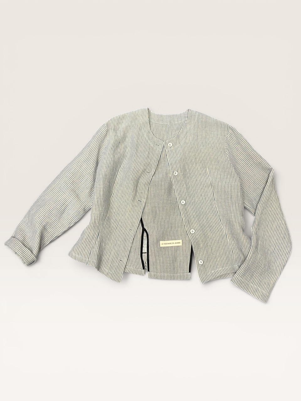 Veste 05 en lin rayures ciel - LE VESTIAIRE DE JEANNE