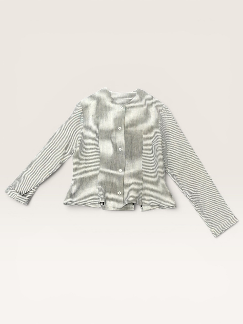 Jacket 05 in sky blue striped linen - LE VESTIAIRE DE JEANNE