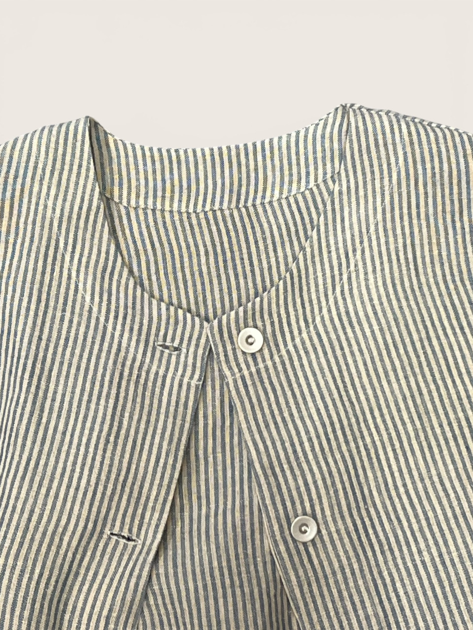 Veste 05 en lin rayures ciel - LE VESTIAIRE DE JEANNE