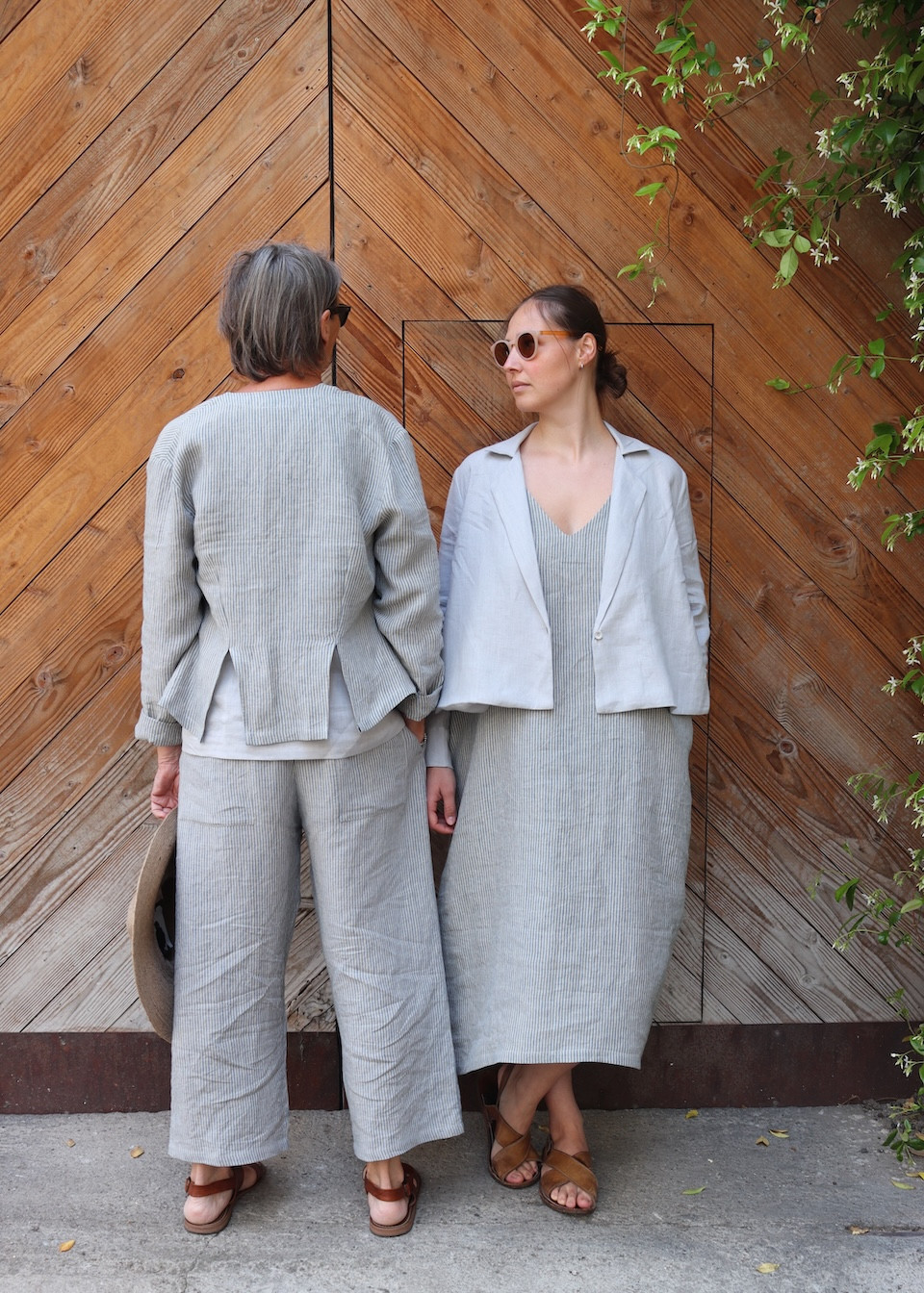 Pantalon large en lin rayures bleues - LE VESTIAIRE DE JEANNE