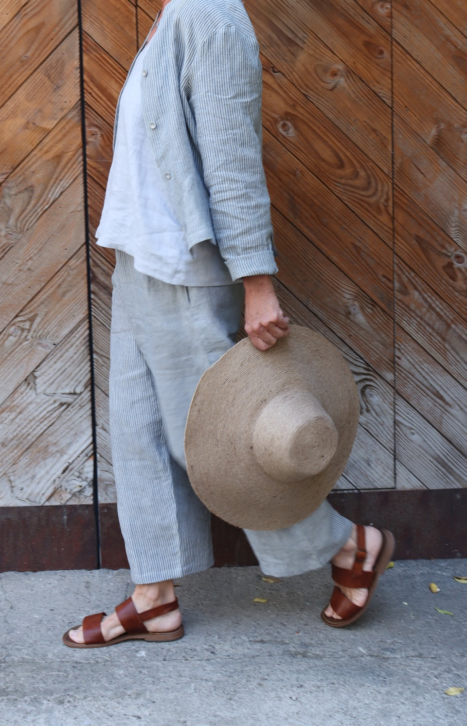 Pantalon large en lin rayures bleues - LE VESTIAIRE DE JEANNE