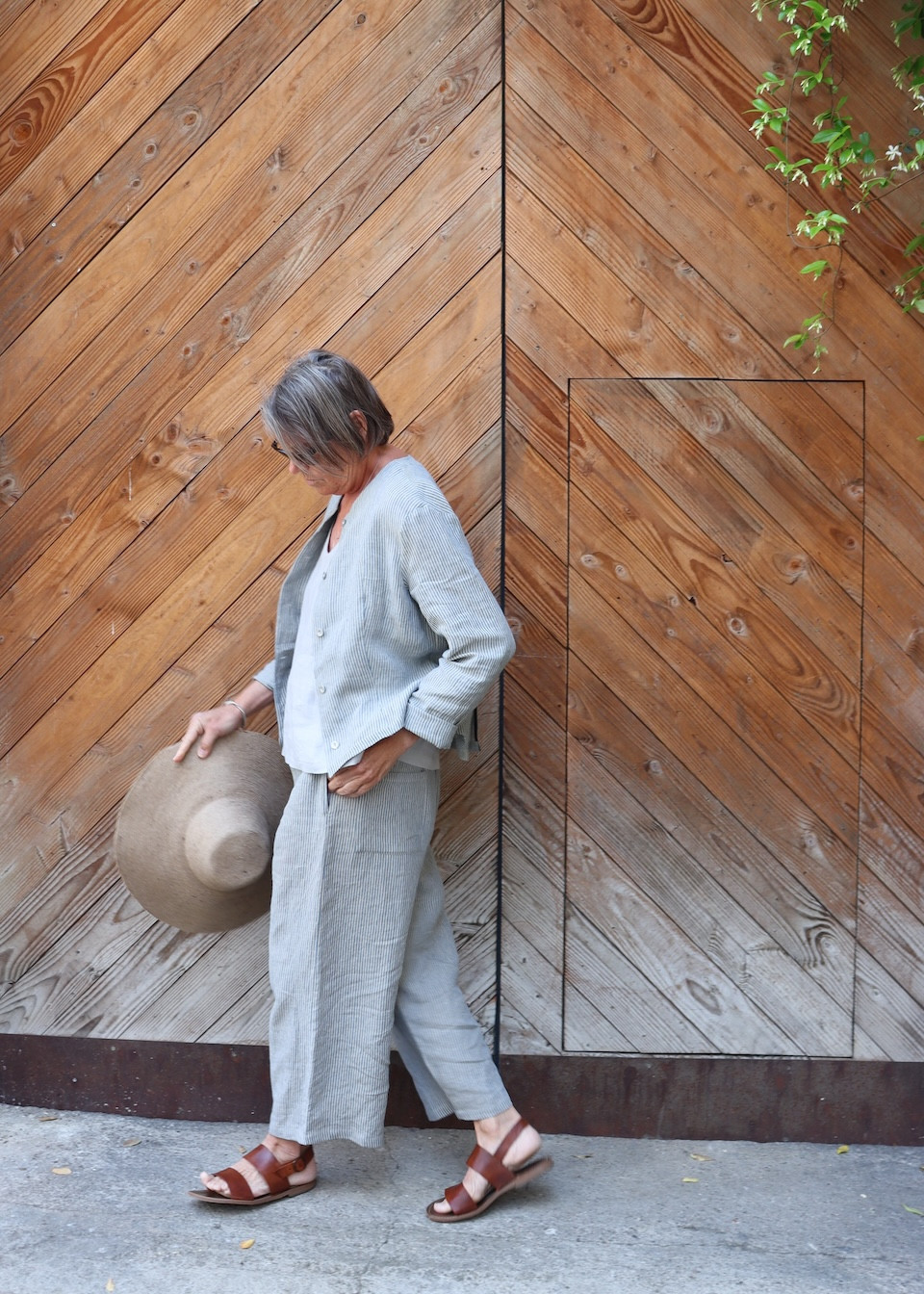 Wide trousers in blue stripes linen - LE VESTIAIRE DE JEANNE