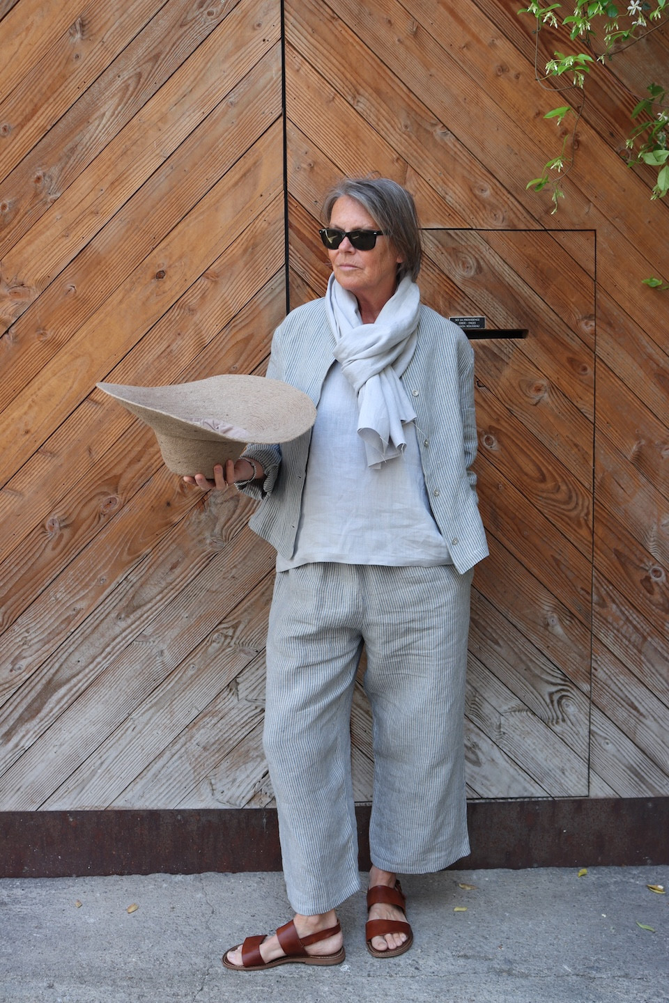 Wide trousers in blue stripes linen - LE VESTIAIRE DE JEANNE