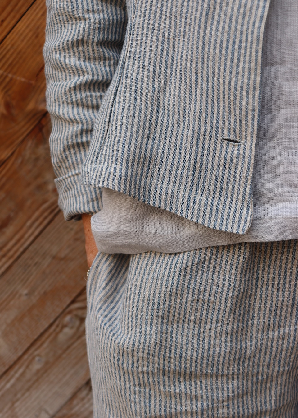 Pantalon large en lin rayures bleues - LE VESTIAIRE DE JEANNE