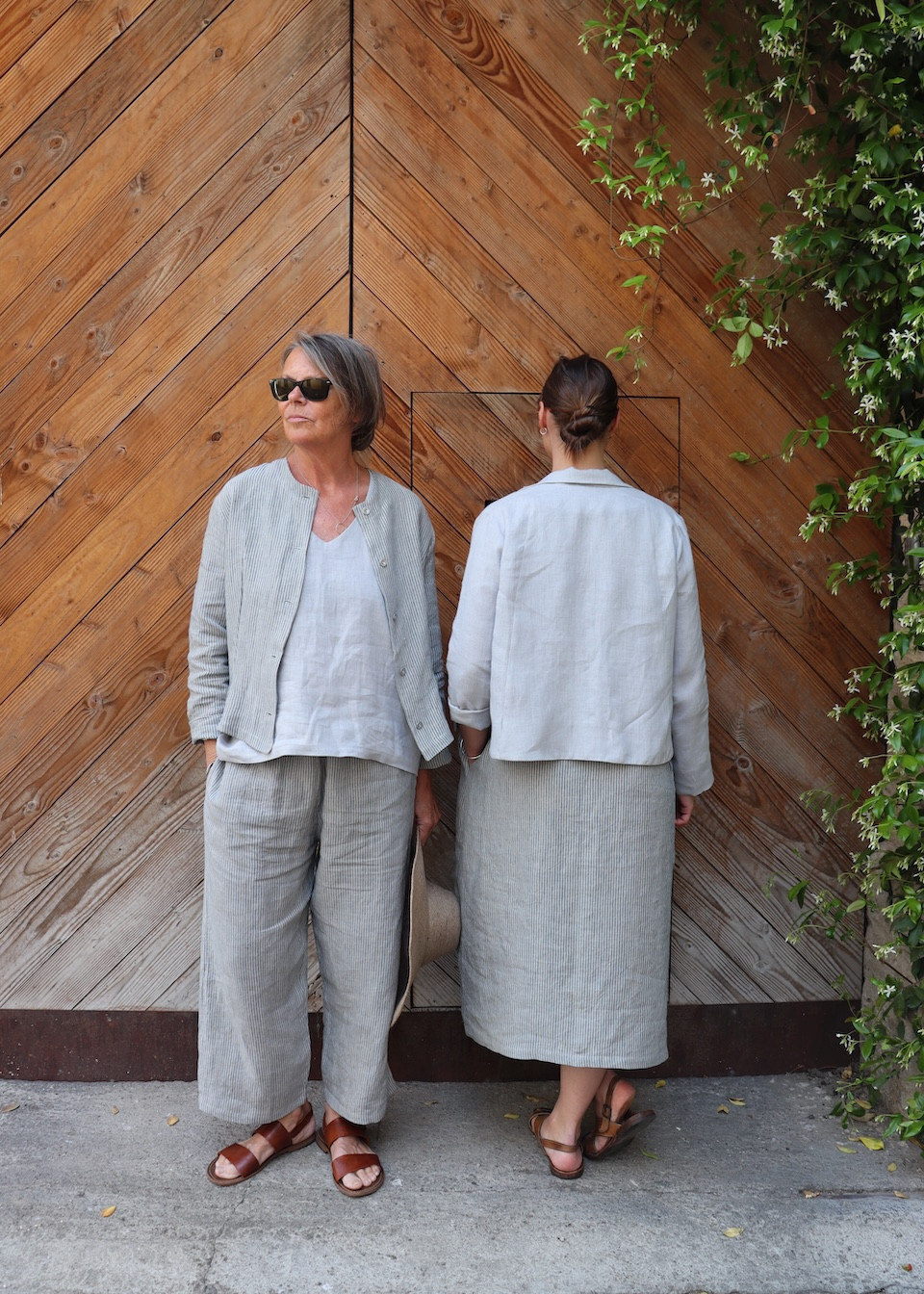 Pantalon large en lin rayures bleues - LE VESTIAIRE DE JEANNE