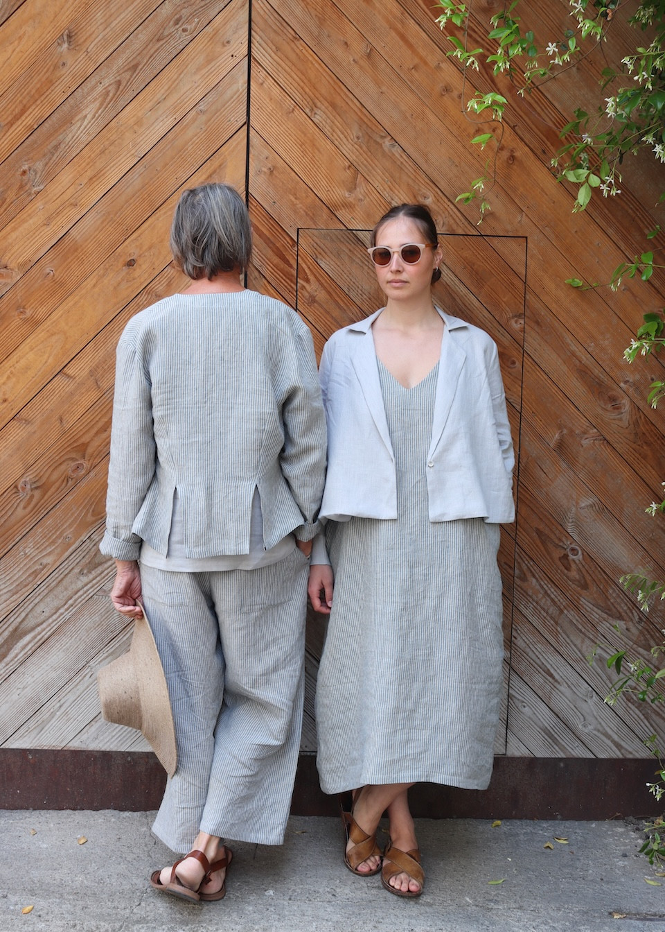 Pantalon large en lin rayures bleues - LE VESTIAIRE DE JEANNE