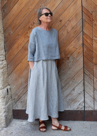 Jupe longue en lin rayures ciel - LE VESTIAIRE DE JEANNE
