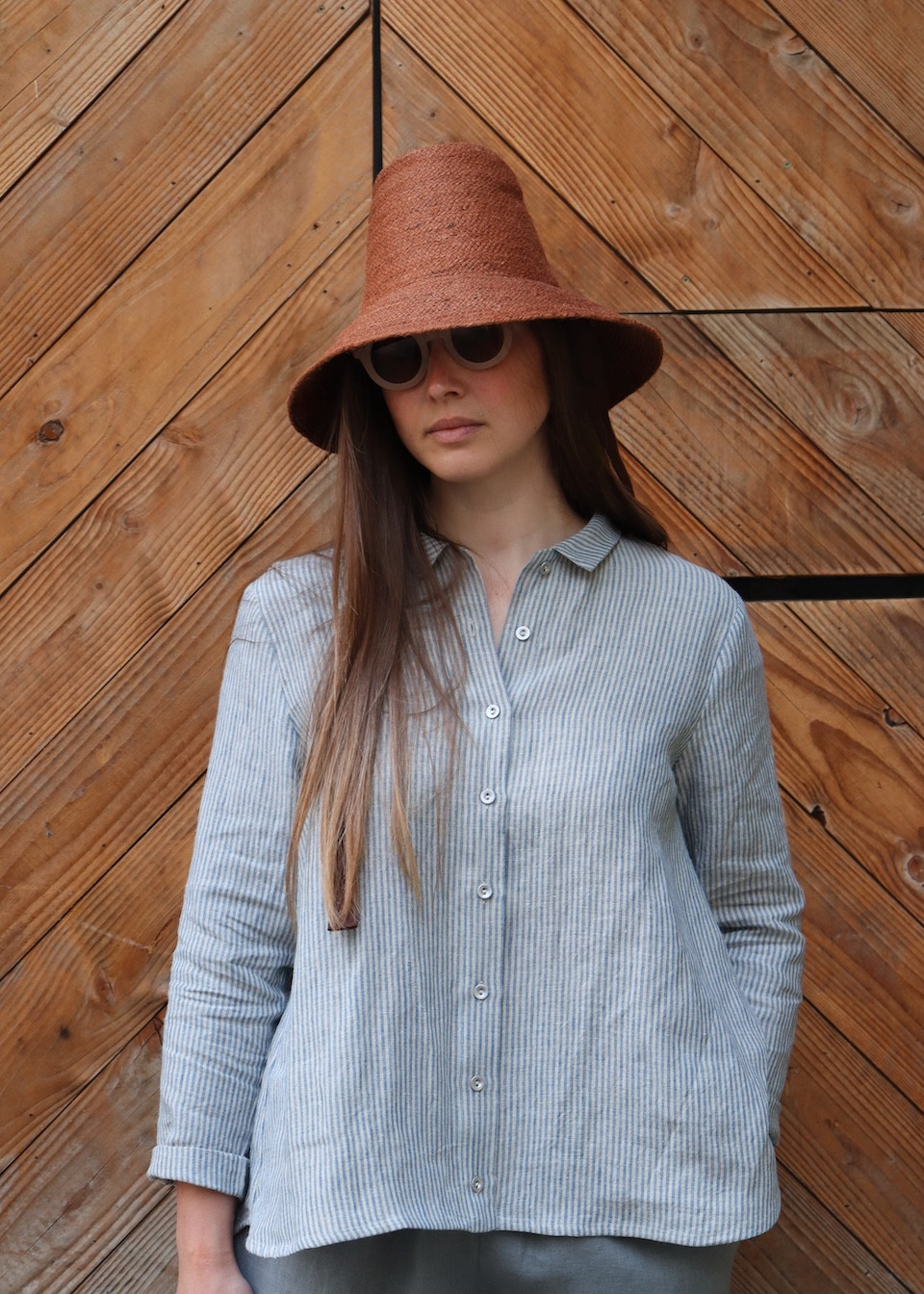 Chemise à plis, lin rayures ciel - LE VESTIAIRE DE JEANNE