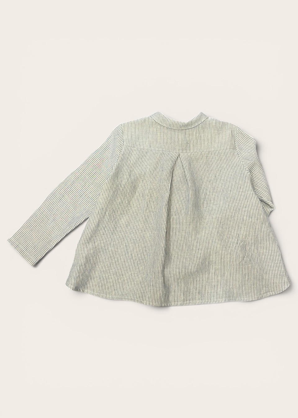 Pleated shirt in sky blue striped linen - LE VESTIAIRE DE JEANNE