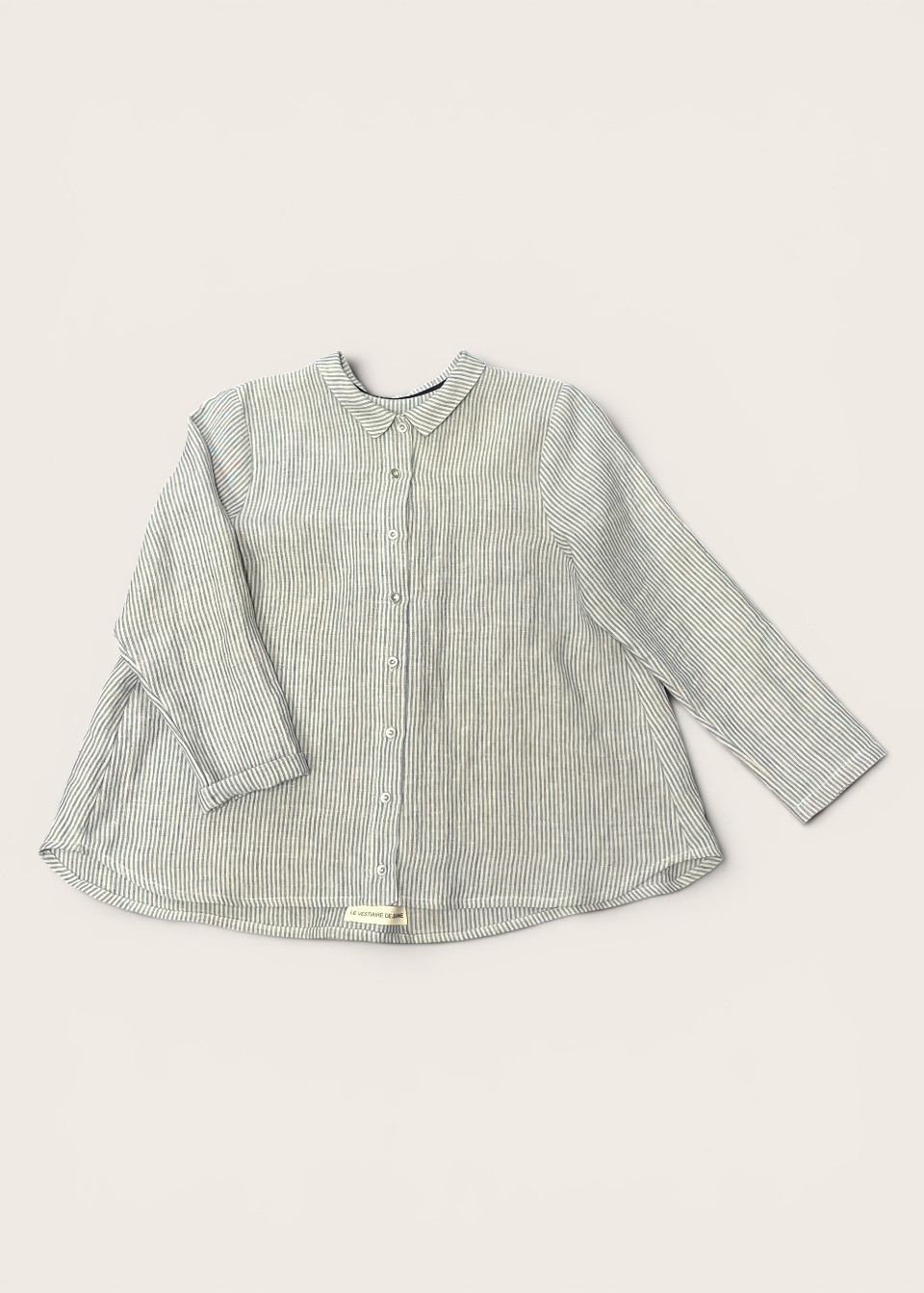 Pleated shirt in sky blue striped linen - LE VESTIAIRE DE JEANNE